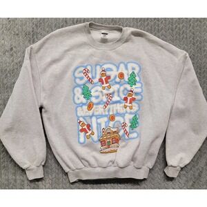 Sugar & Spice Everything Nice‎ Gingerbread House Christmas Sweater Gray Adult XL